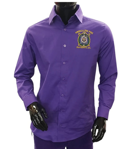 Omega Button Down Dress Collar Shirt - Purple