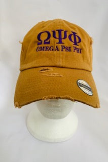 Omega Baseball Cap - Distressed Vintage Old Gold