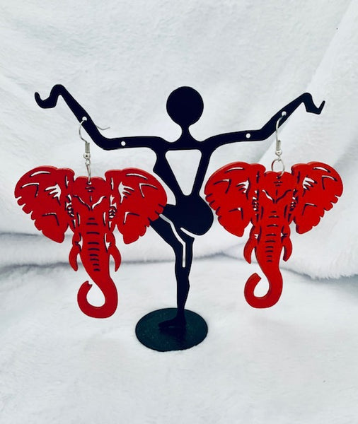 Red Wooden Elephant Earrings