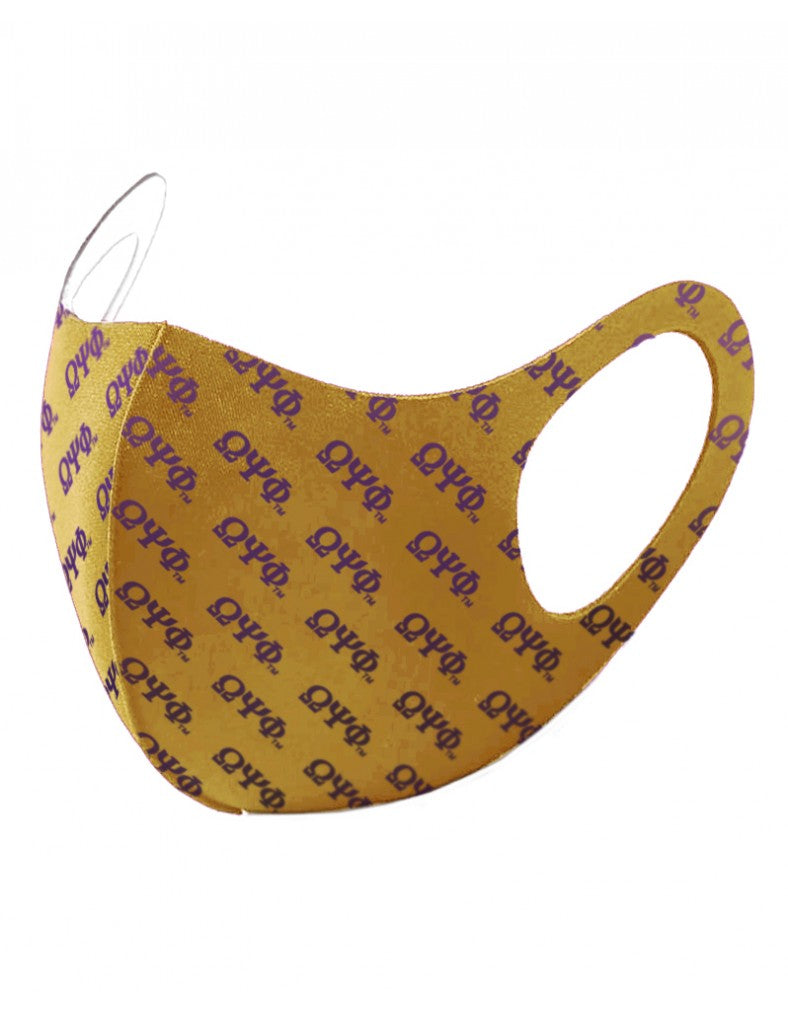 Omega 3D Lightweight Face Mask - Gold/Purple Greek Letters